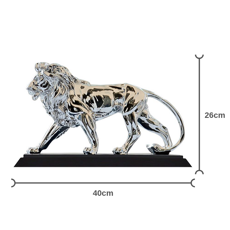 Statue lion argent.