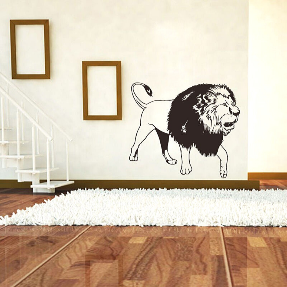 Sticker décor lion noir.