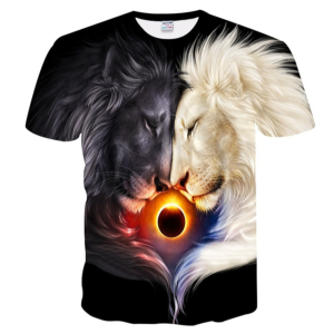T-shirt lion noir et lion blanc.