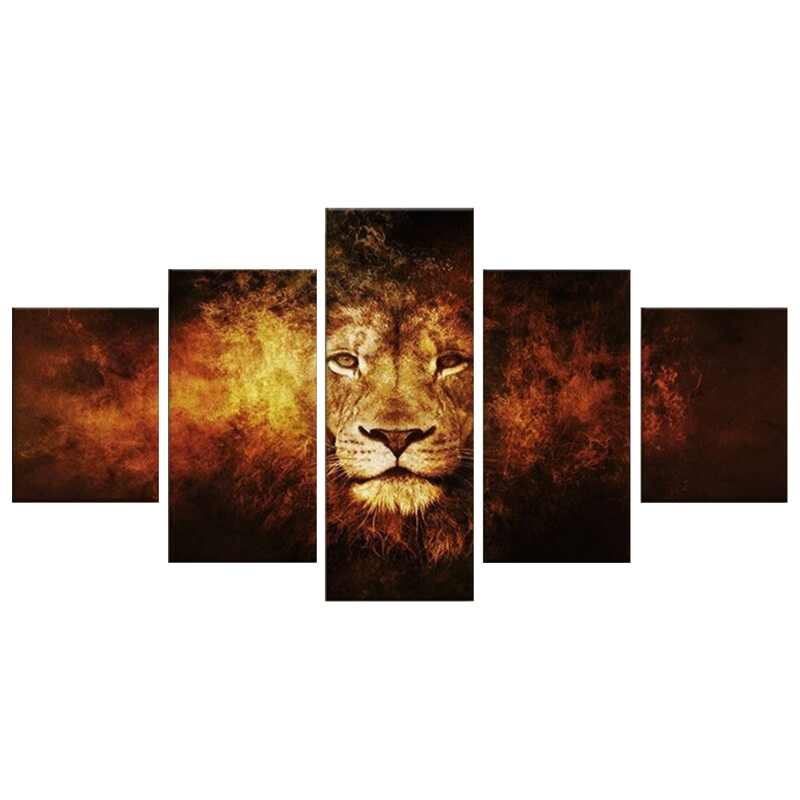 Toile avec tête de lion en couleurs.