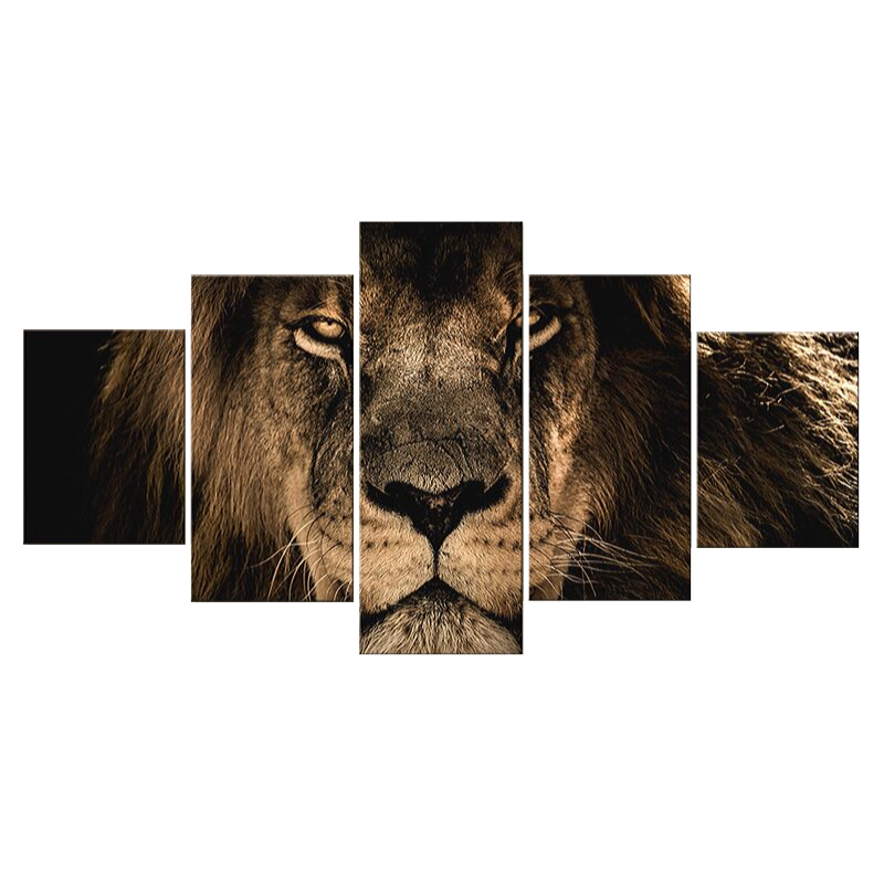 Tableau tête de lion en couleur.