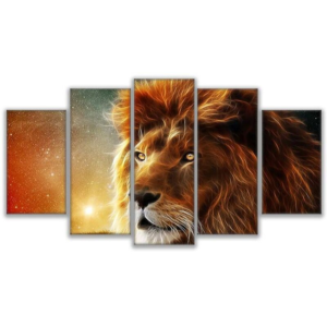 Toile tête de lion en couleurs.