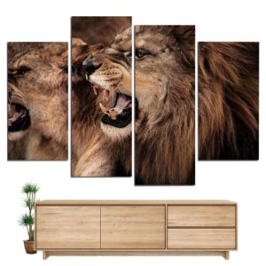 Tableau Lion et Lionne Rugissant