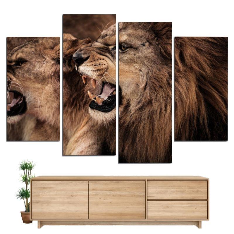 Tableau Lion et Lionne Rugissant