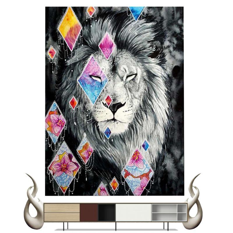 Tableau Lion Géométrique