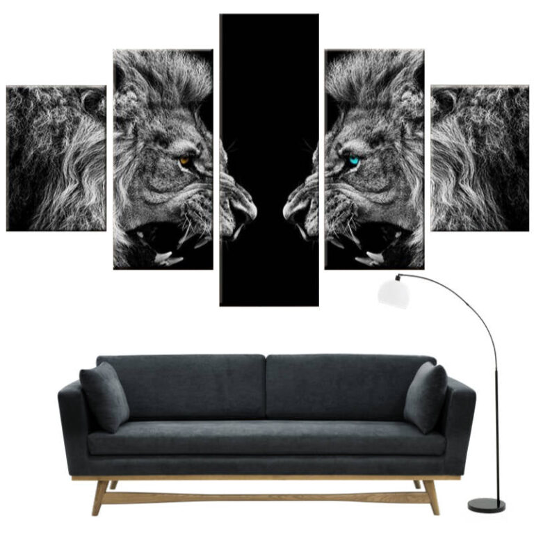 Tableau Lion Noir et Blanc Rugissant