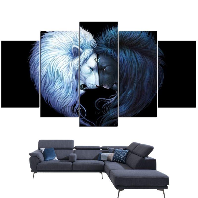 Tableau Lion Noir Lion Blanc