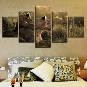 Grande toile en couleur lionne et lionceau.