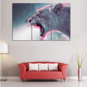 Tableau lionne qui rugit.