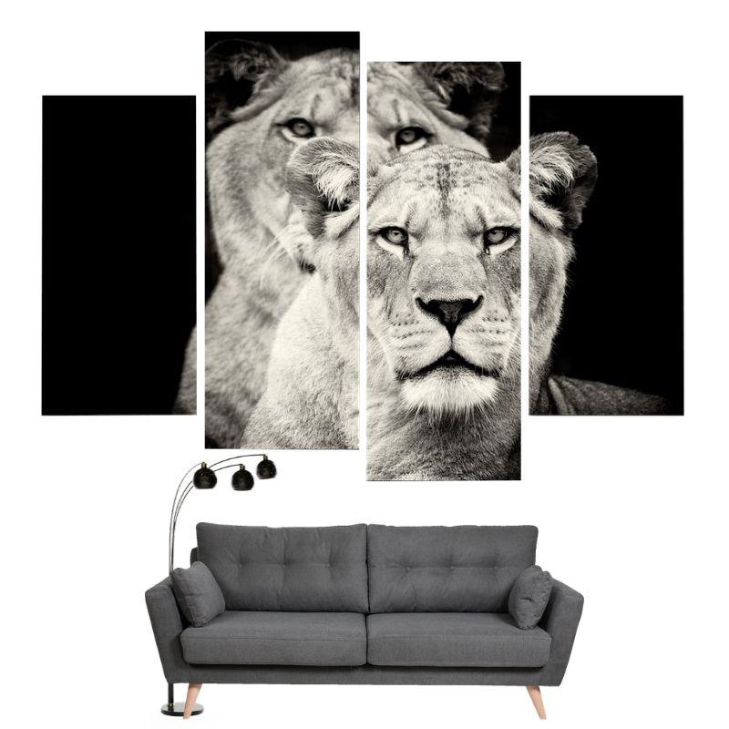 Tableau Lionnes Noir et Blanc