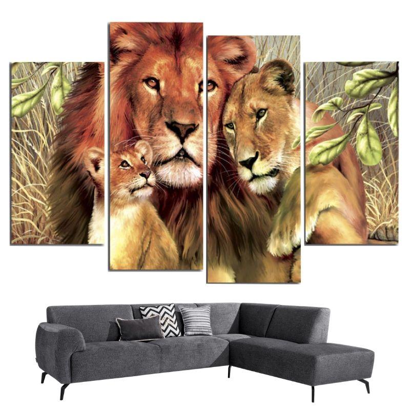 Tableau Peinture Lion Famille