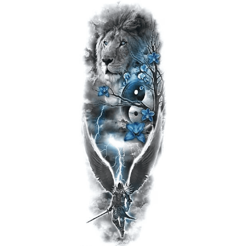 Tatouage Éphémère Lion Ange Bleu