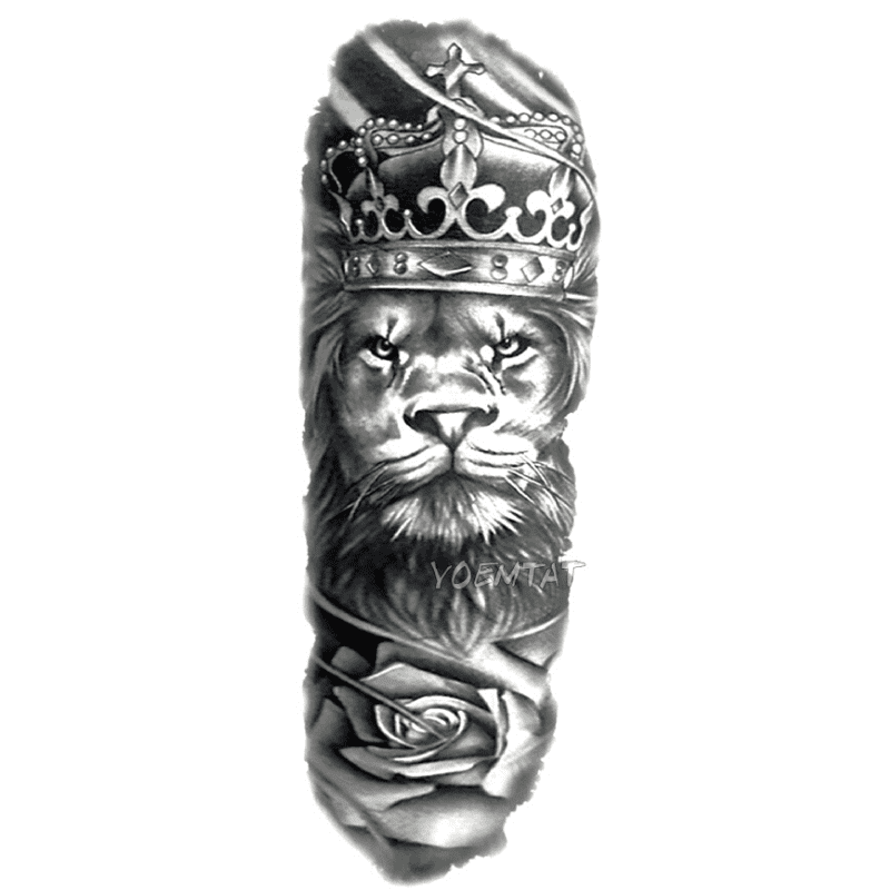 Tatouage Éphémère Tête de Lion et Rose