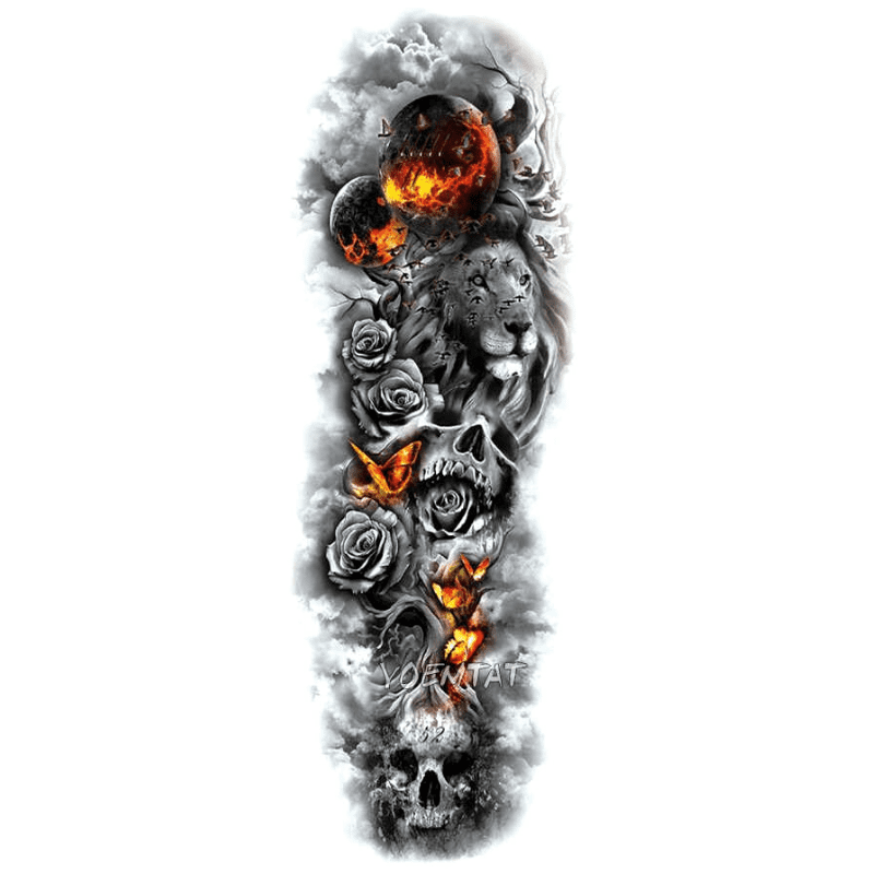 Tatouage Éphémère Lion Feu