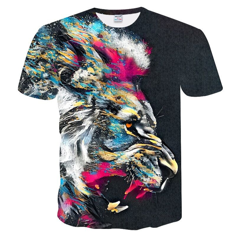 T-Shirt Lion Qui Rugit Coloré