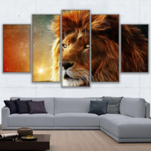 Tableau tête de lion en couleurs.