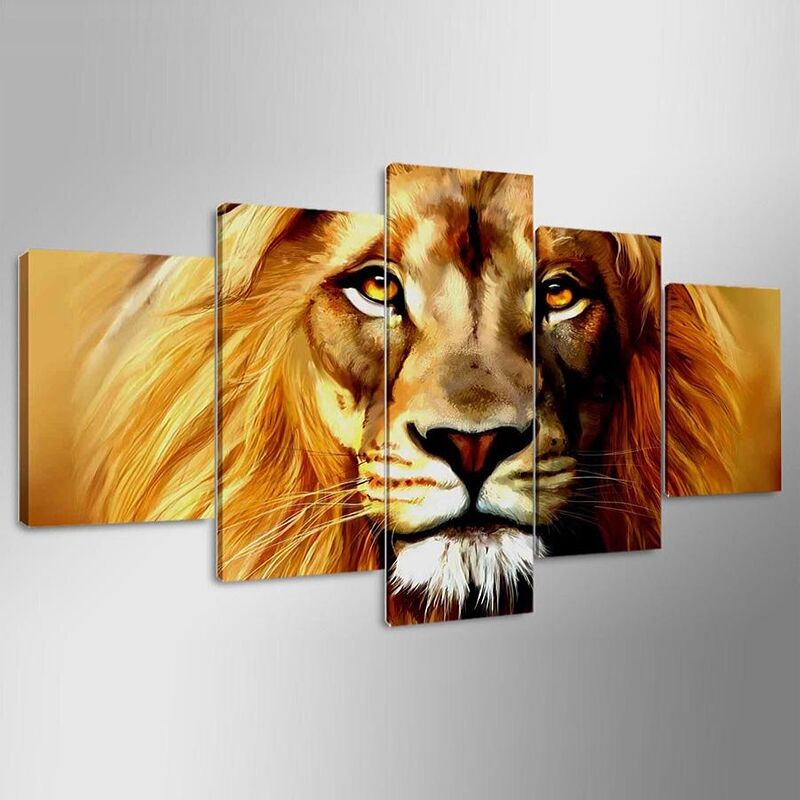 Tête de lion sur toile.